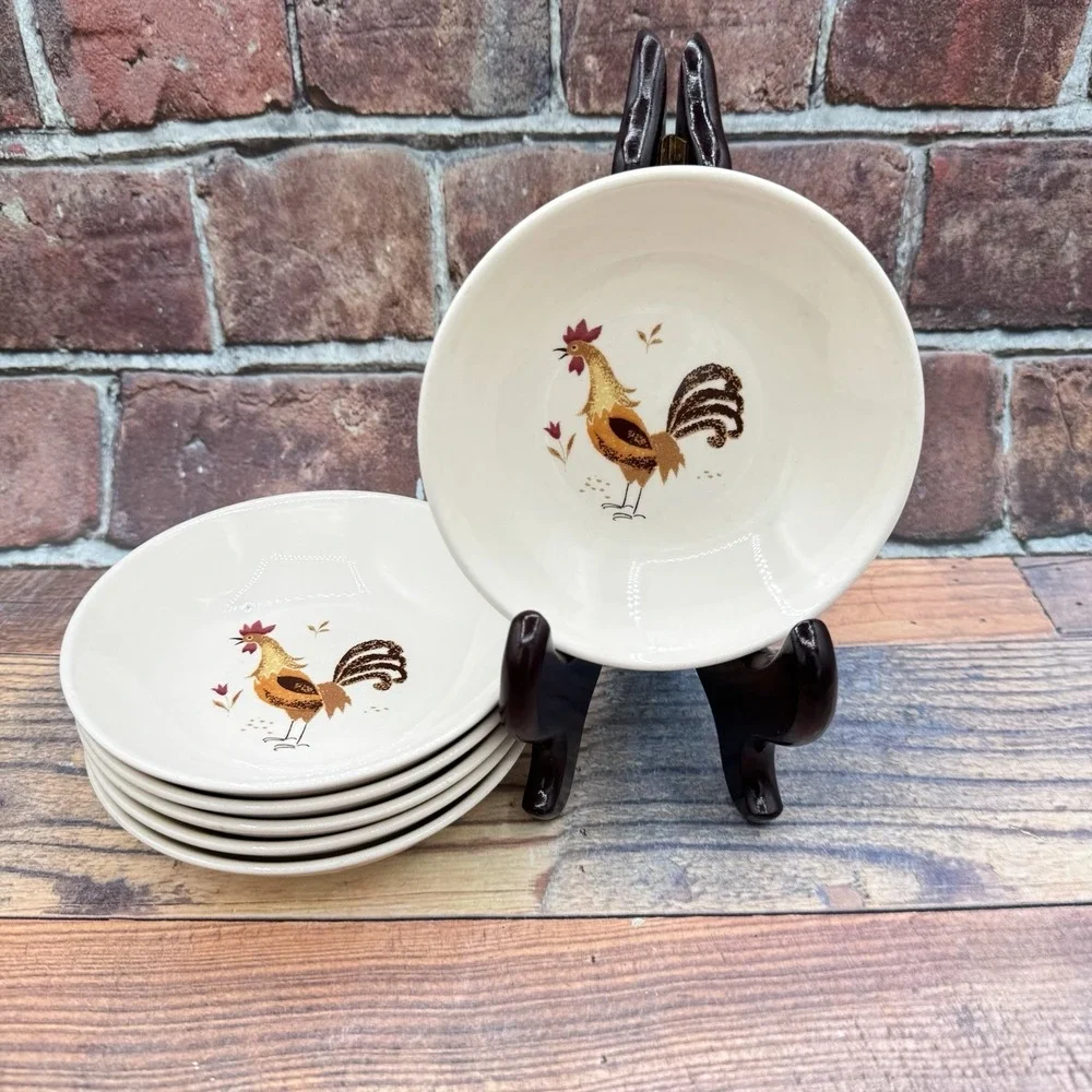 Taylor Smith Break O Day Rooster Berry Dessert Bowls Set of 6 Farmhouse MCM 1960